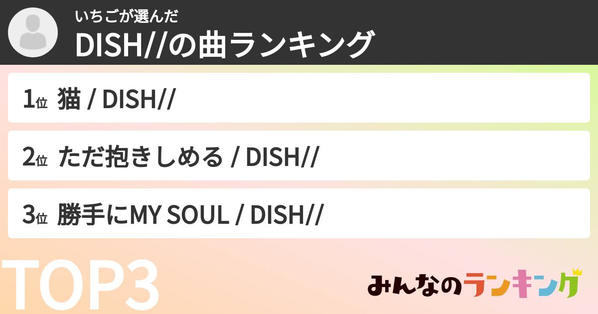 いちごさんの「DISH//の曲ランキング」