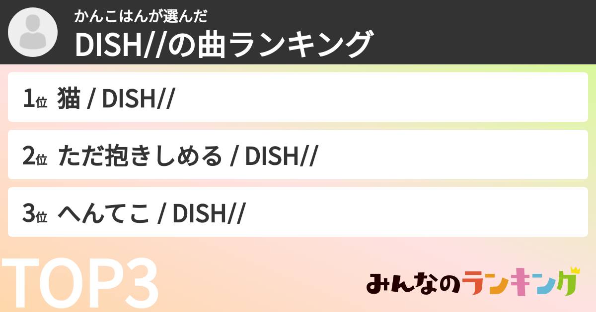 かんこはんさんの「DISH//の曲ランキング」