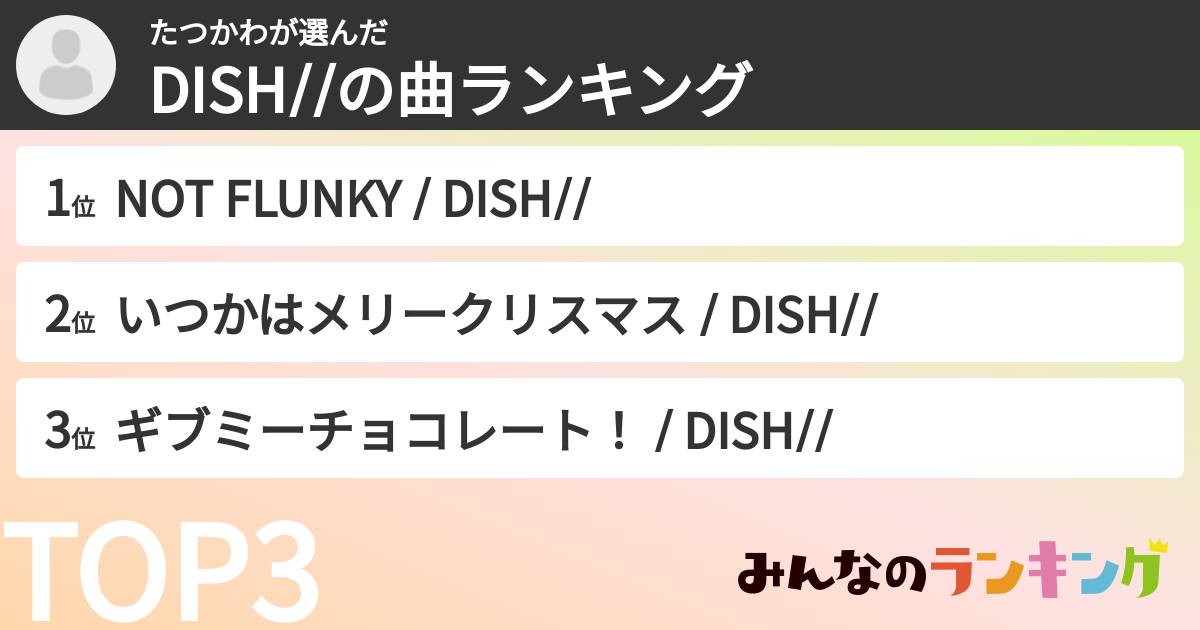 たつかわさんの「DISH//の曲ランキング」