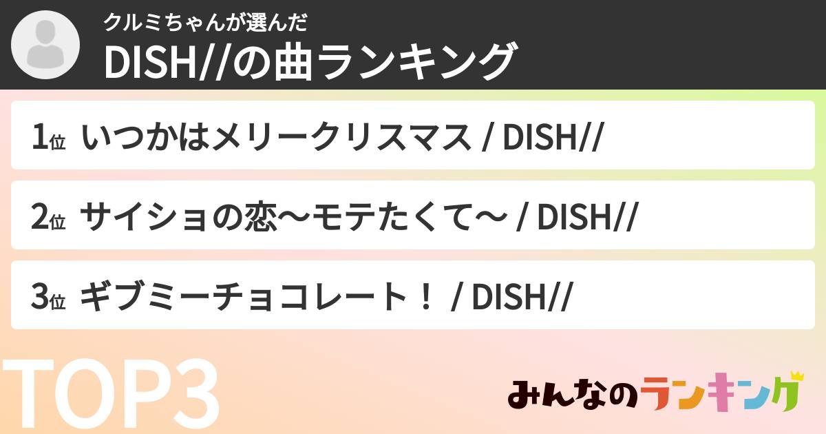 クルミちゃんさんの「DISH//の曲ランキング」