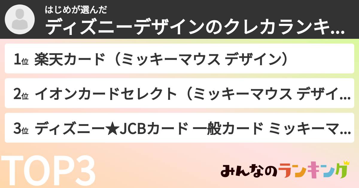 はじめさんの「ディズニーデザインのクレカランキング」