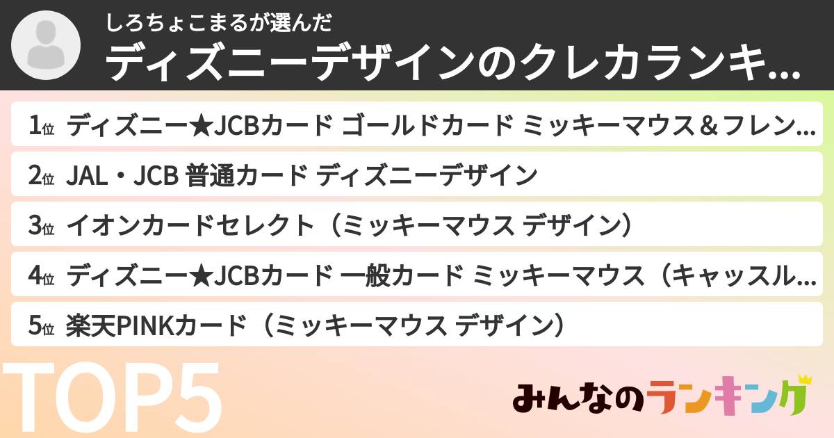 しろちょこまるさんの「ディズニーデザインのクレカランキング」