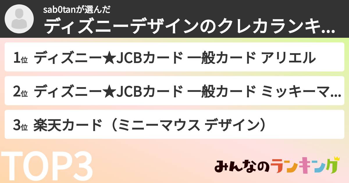 sab0tanさんの「ディズニーデザインのクレカランキング」