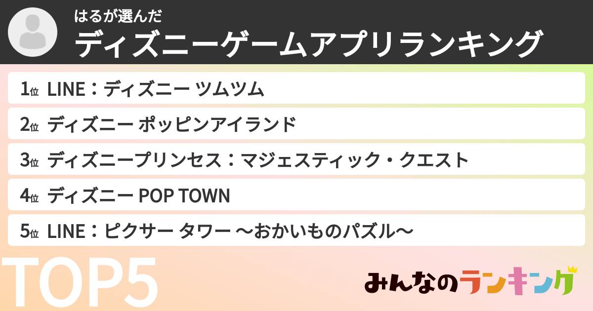 はるさんの「ディズニーゲームアプリランキング」