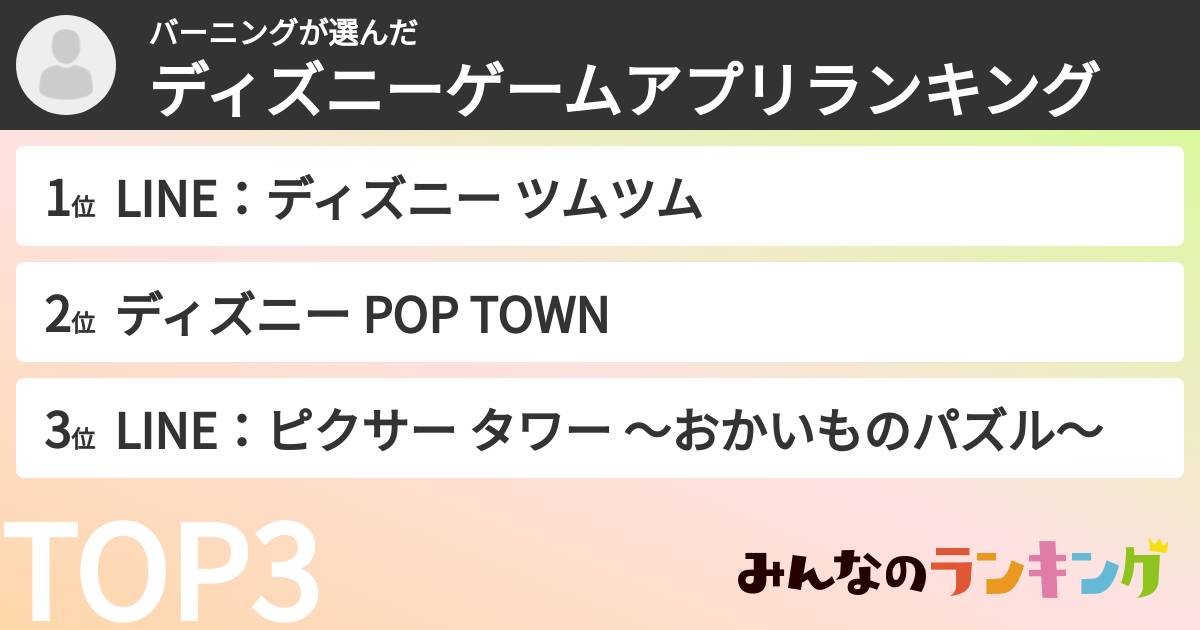 バーニングさんの「ディズニーゲームアプリランキング」