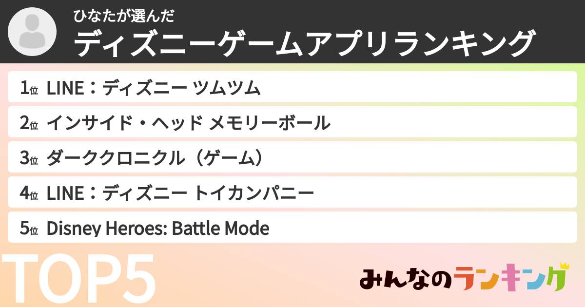 ひなたさんの「ディズニーゲームアプリランキング」