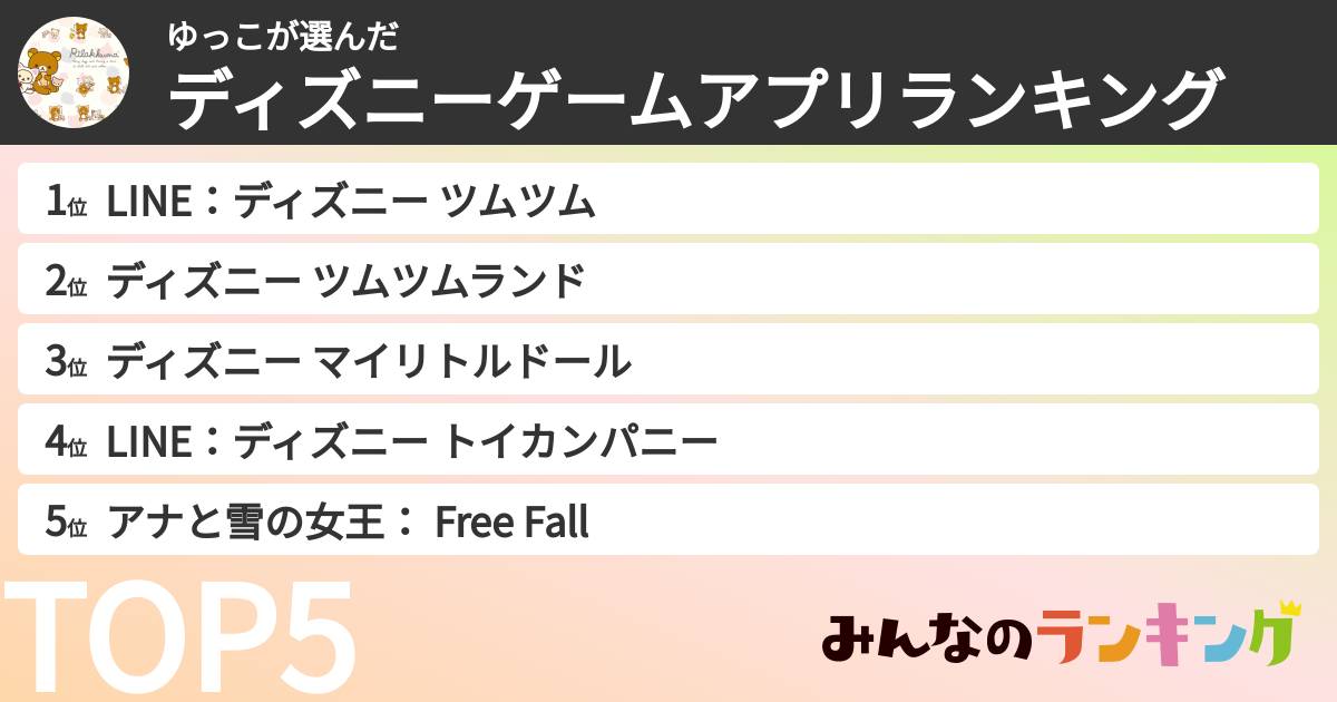 ゆっこさんの「ディズニーゲームアプリランキング」