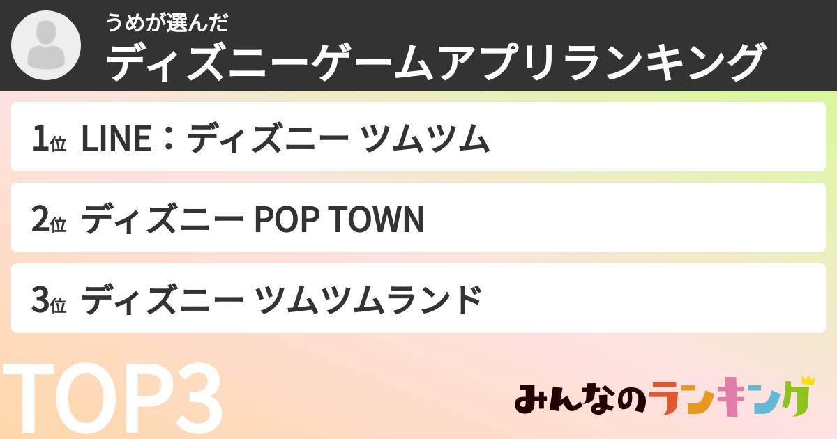 うめさんの「ディズニーゲームアプリランキング」