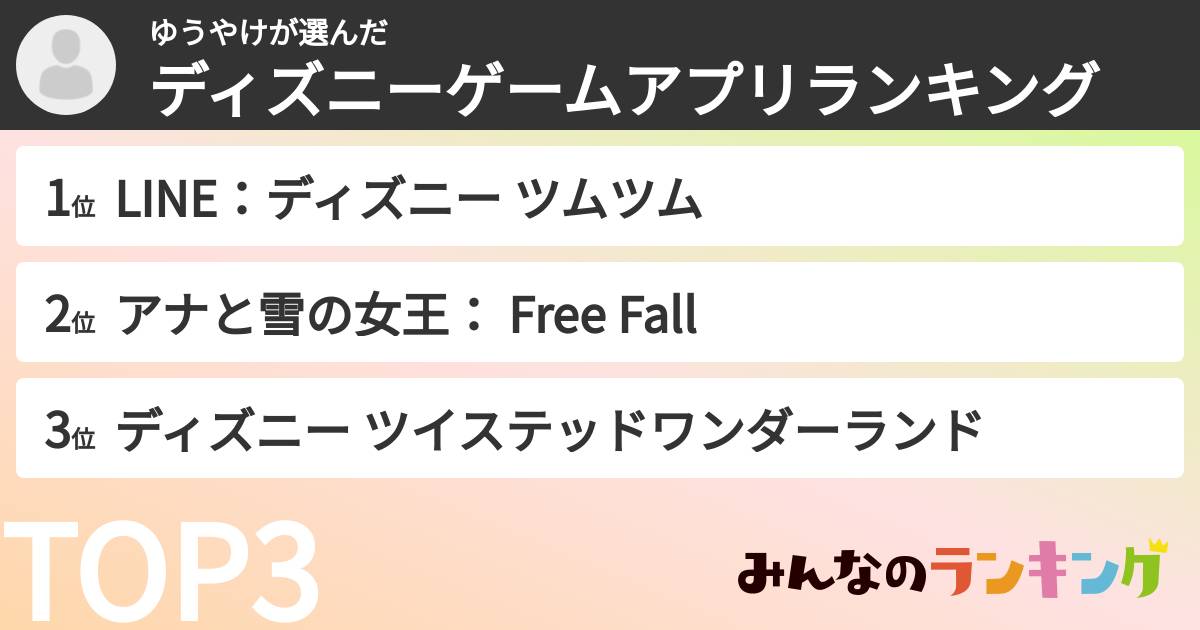 ゆうやけさんの「ディズニーゲームアプリランキング」