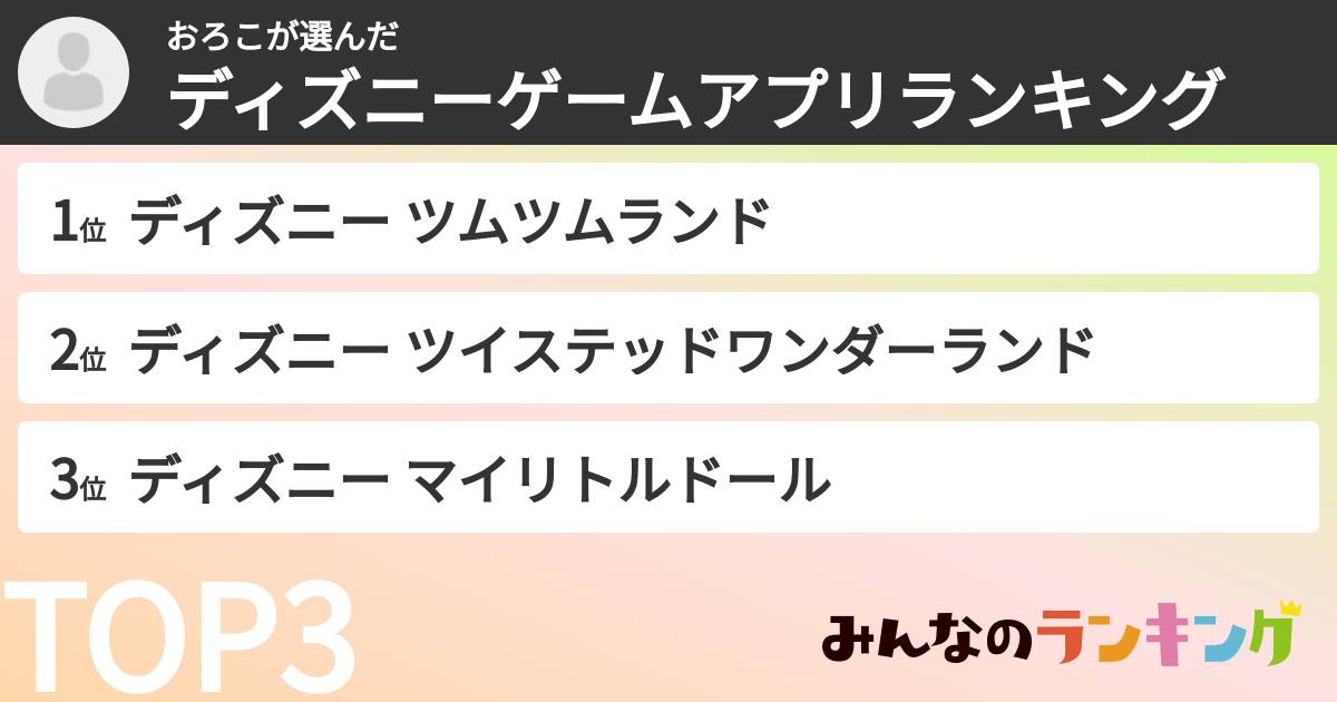 おろこさんの「ディズニーゲームアプリランキング」