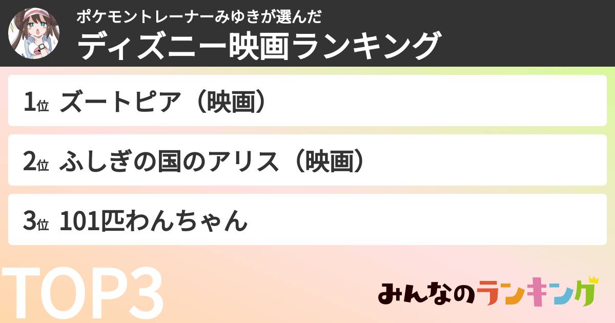 ポケモントレーナーみゆきさんの「ディズニー映画ランキング」