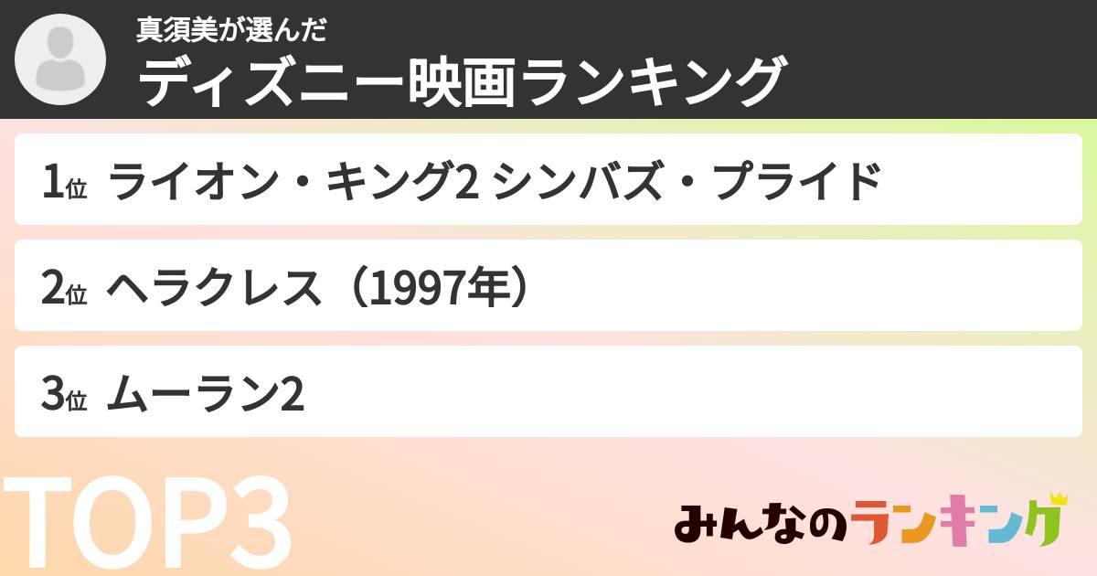 真須美さんの「ディズニー映画ランキング」