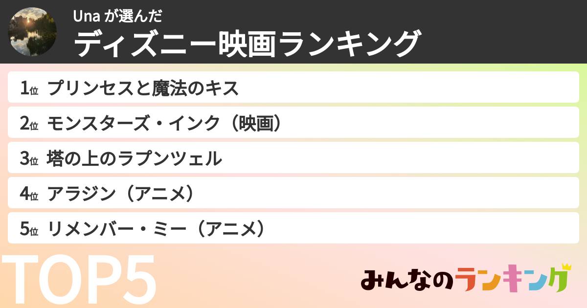 Una さんの「ディズニー映画ランキング」