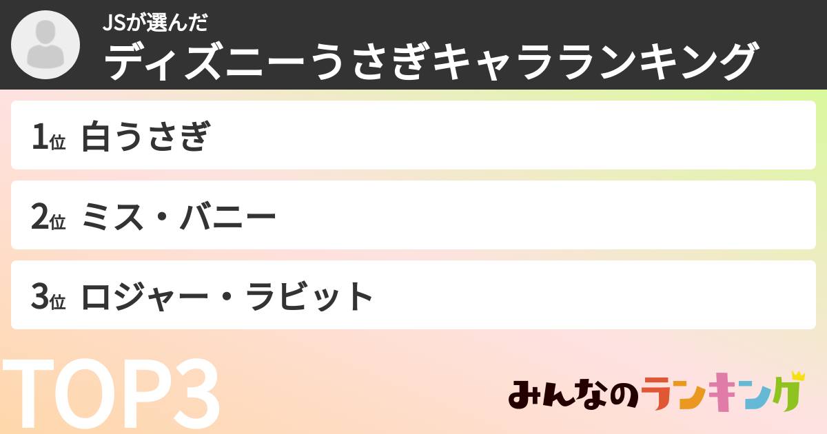 JSさんの「ディズニーうさぎキャラランキング」