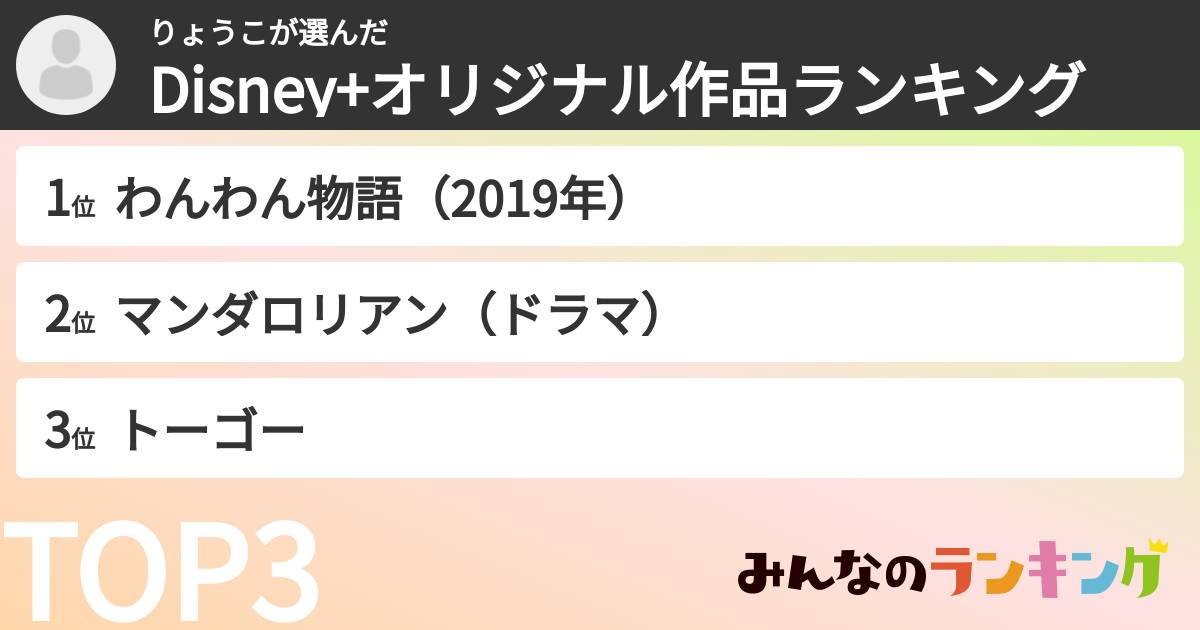 りょうこさんの「Disney+オリジナル作品ランキング」
