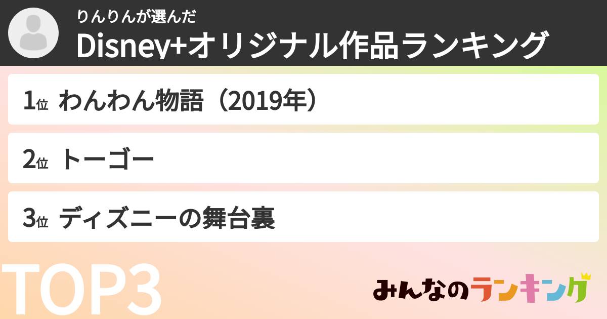 りんりんさんの「Disney+オリジナル作品ランキング」