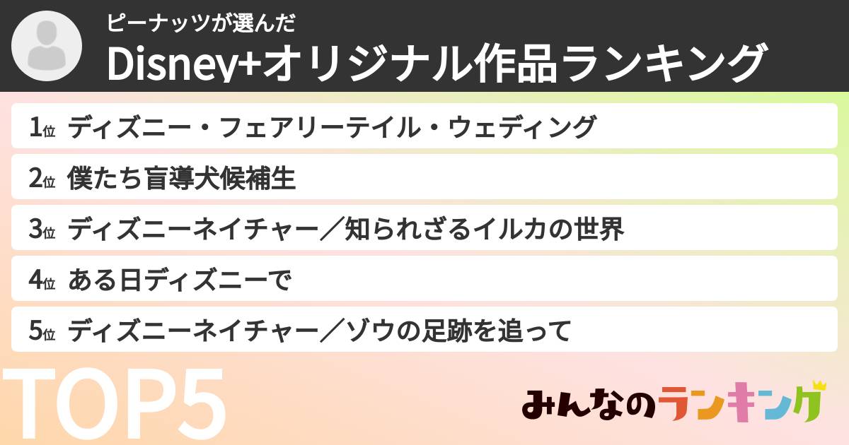 ピーナッツさんの「Disney+オリジナル作品ランキング」