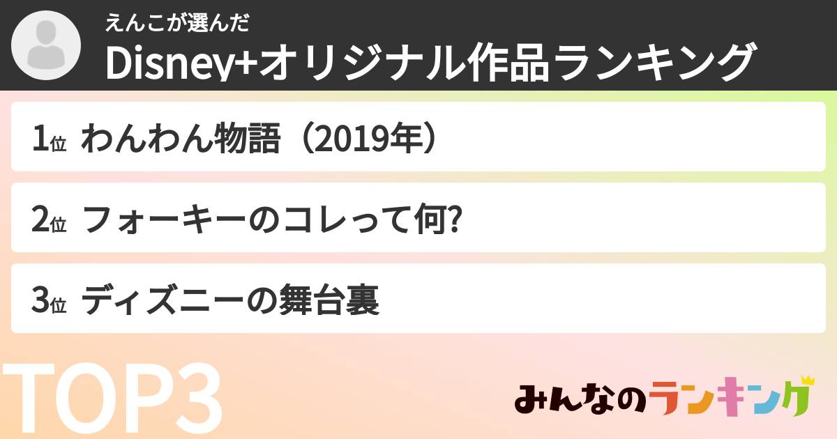 えんこさんの「Disney+オリジナル作品ランキング」