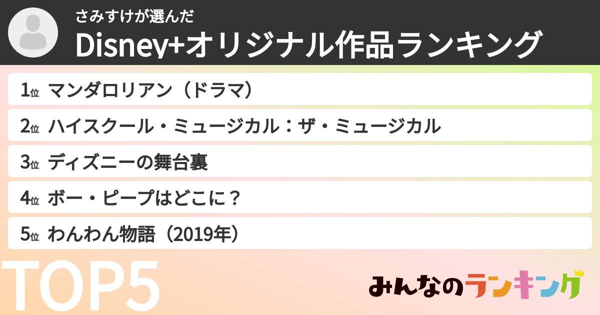 さみすけさんの「Disney+オリジナル作品ランキング」