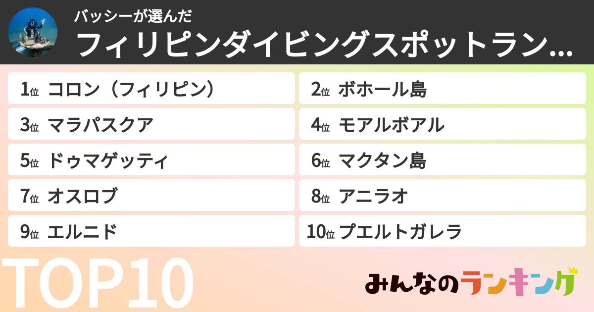 バッシーさんの「フィリピンダイビングスポットランキング」