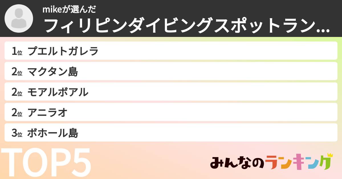 mikeさんの「フィリピンダイビングスポットランキング」