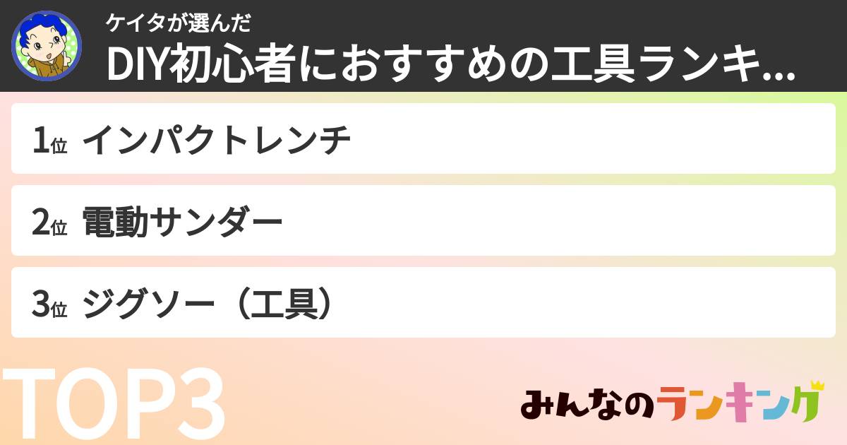 ケイタさんの「DIY初心者におすすめの工具ランキング」