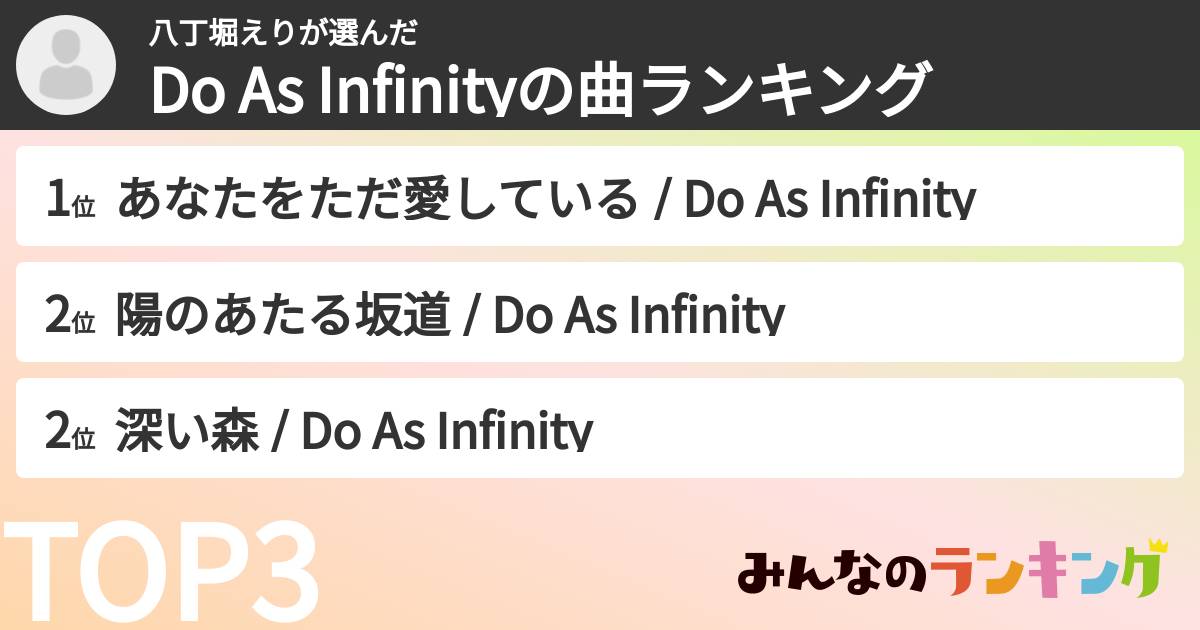 八丁堀えりさんの「Do As Infinityの曲ランキング」
