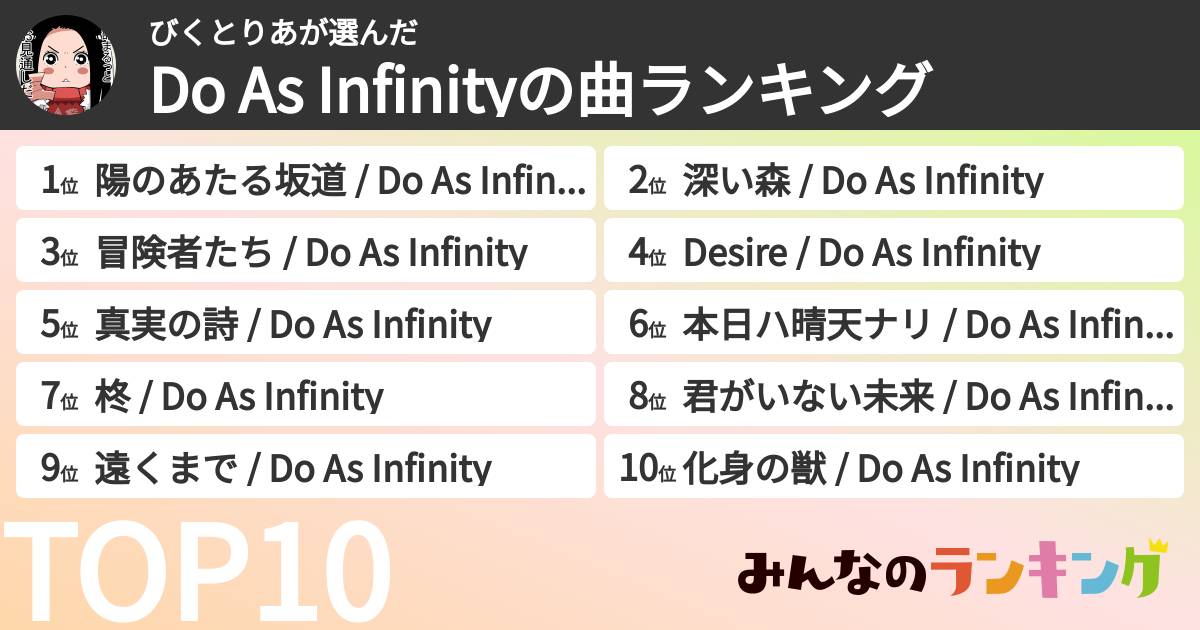びくとりあさんの「Do As Infinityの曲ランキング」