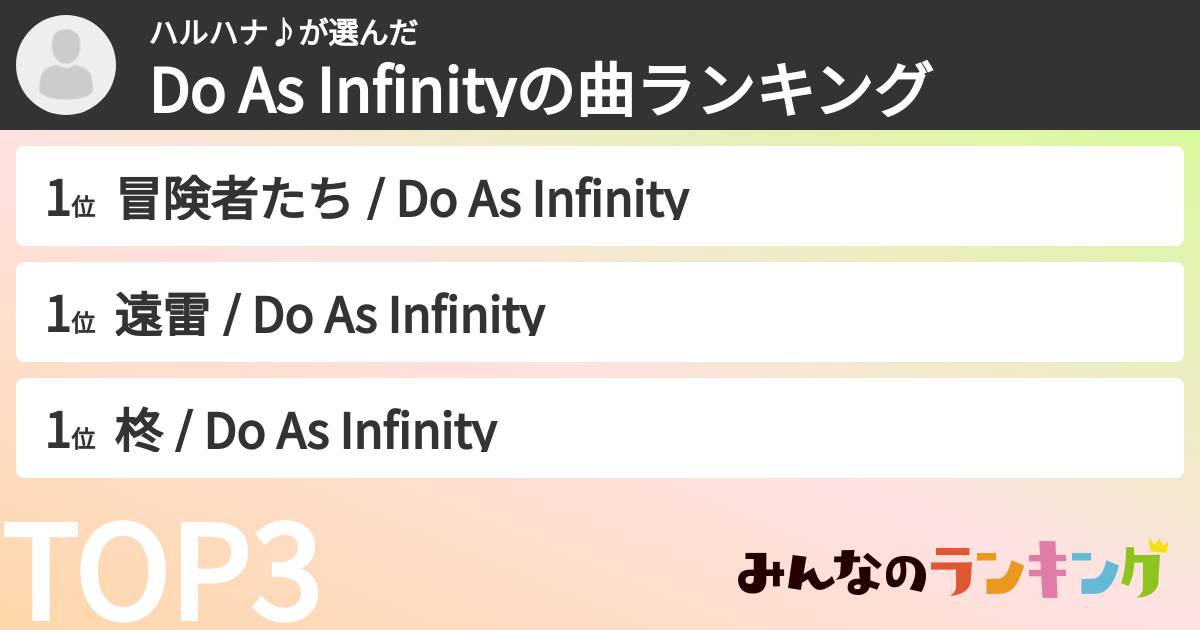ハルハナ♪さんの「Do As Infinityの曲ランキング」