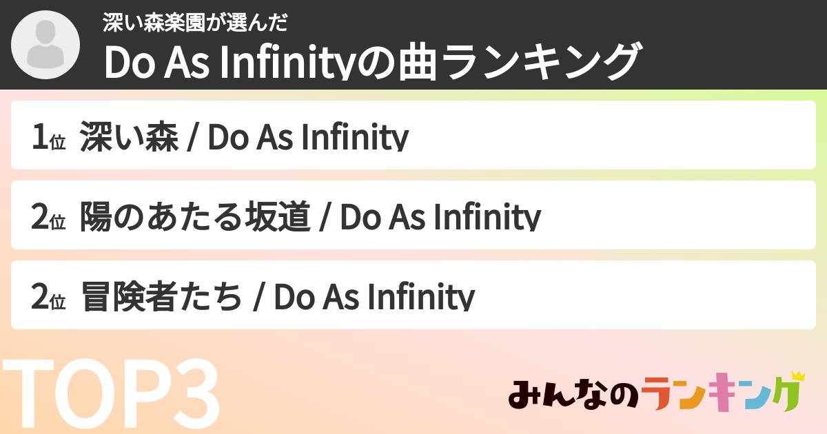 深い森楽園さんの「Do As Infinityの曲ランキング」