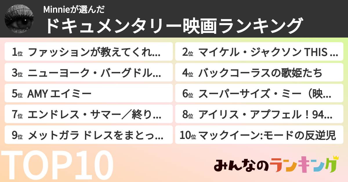 Minnieさんの「ドキュメンタリー映画ランキング」
