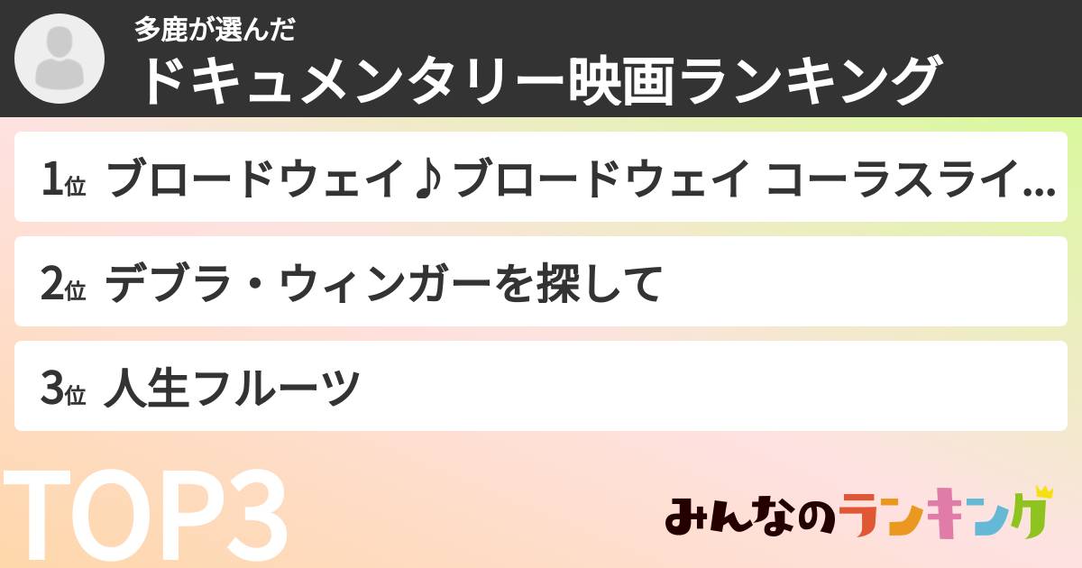 多鹿さんの「ドキュメンタリー映画ランキング」