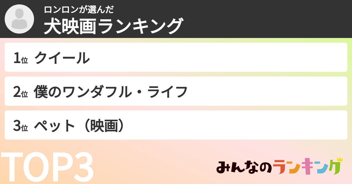 ロンロンさんの「犬映画ランキング」