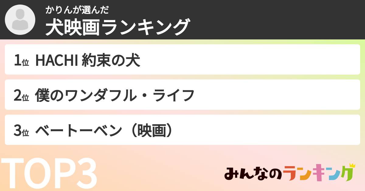 かりんさんの「犬映画ランキング」