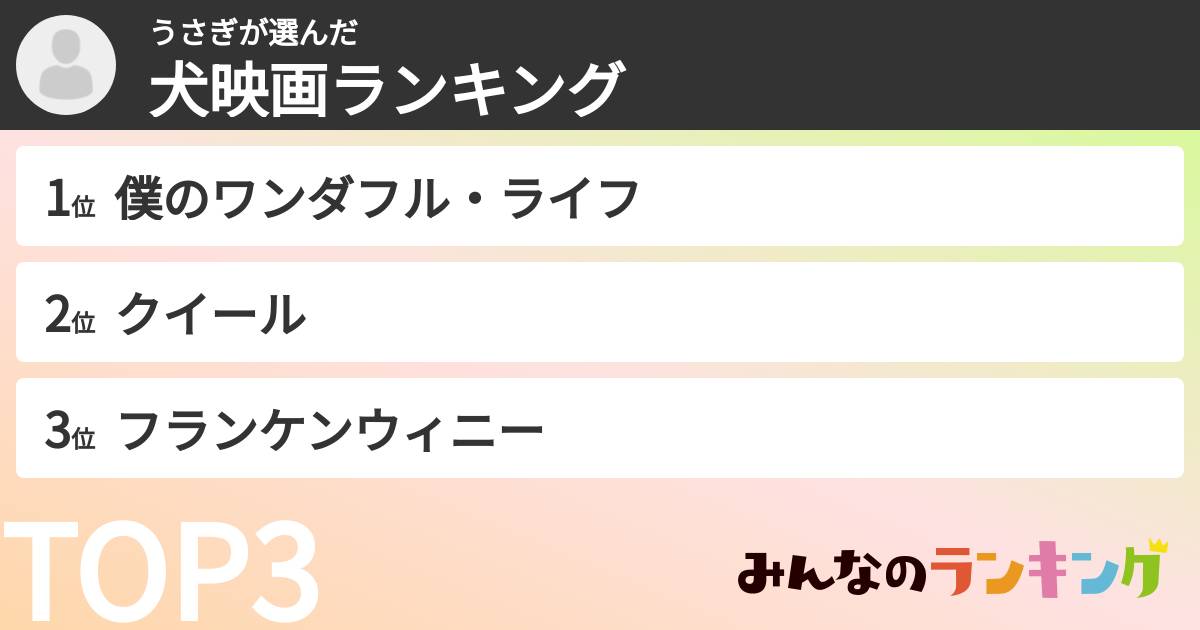 うさぎさんの「犬映画ランキング」