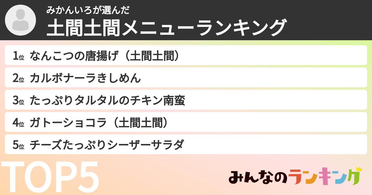 みかんいろさんの「土間土間メニューランキング」