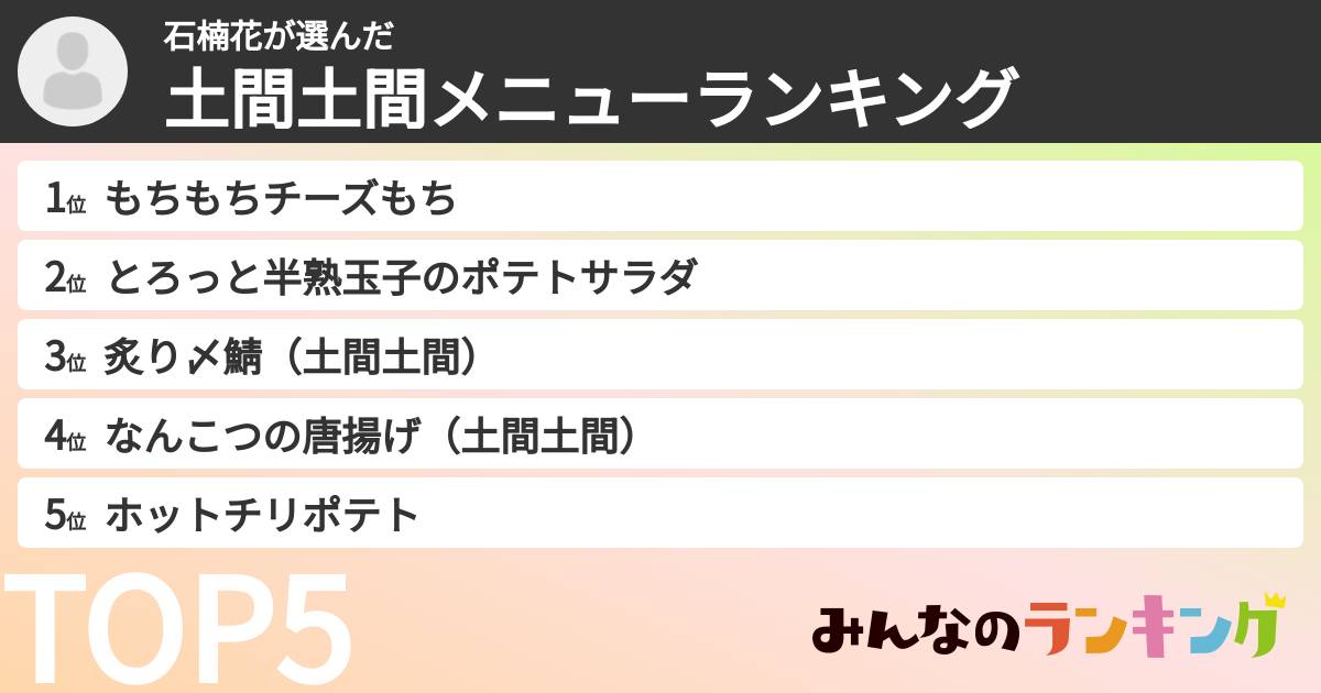 石楠花さんの「土間土間メニューランキング」