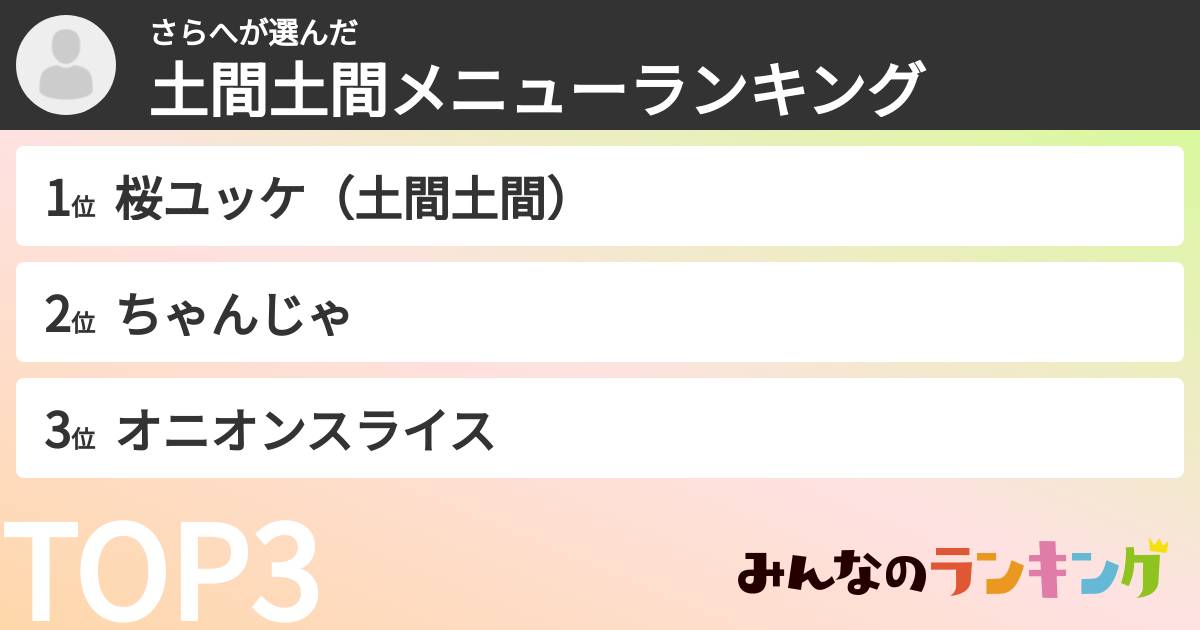 さらへさんの「土間土間メニューランキング」