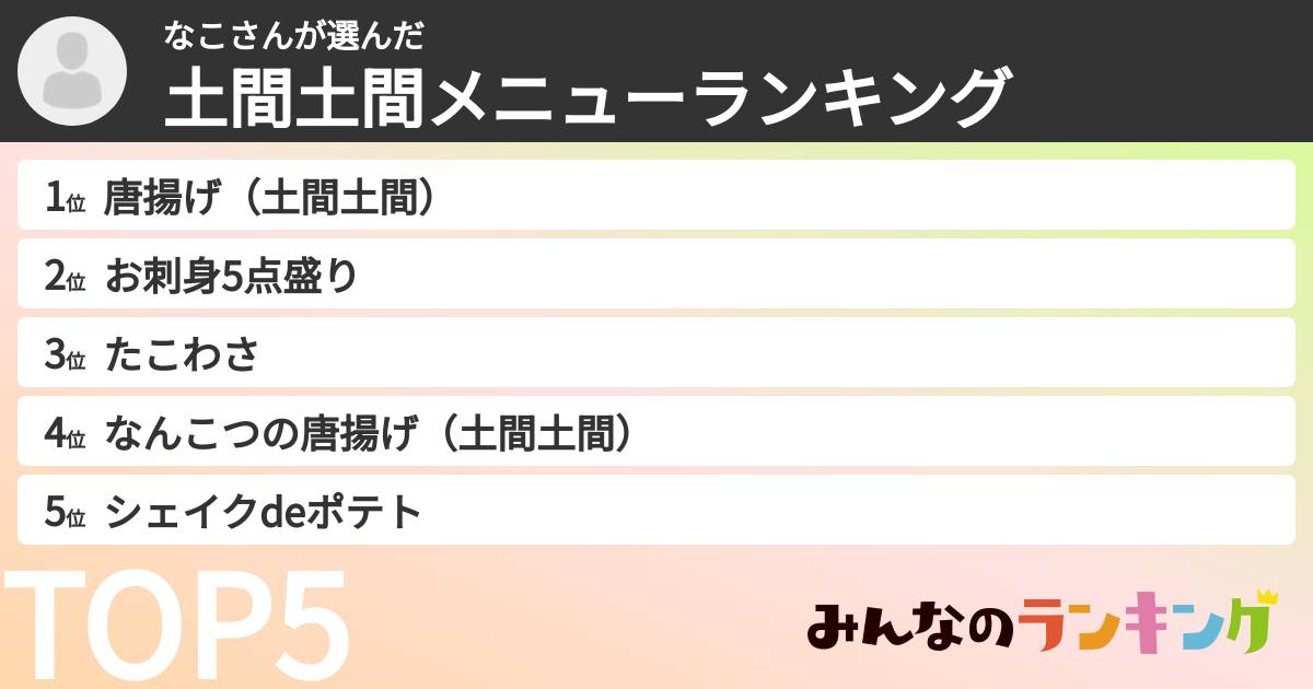 なこさんさんの「土間土間メニューランキング」