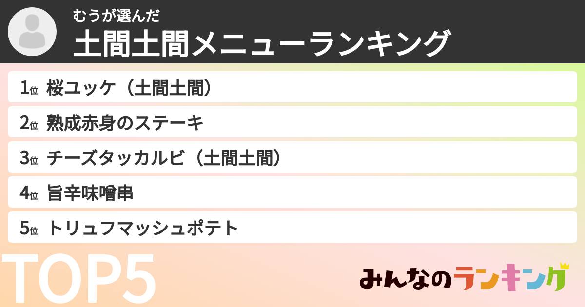 むうさんの「土間土間メニューランキング」