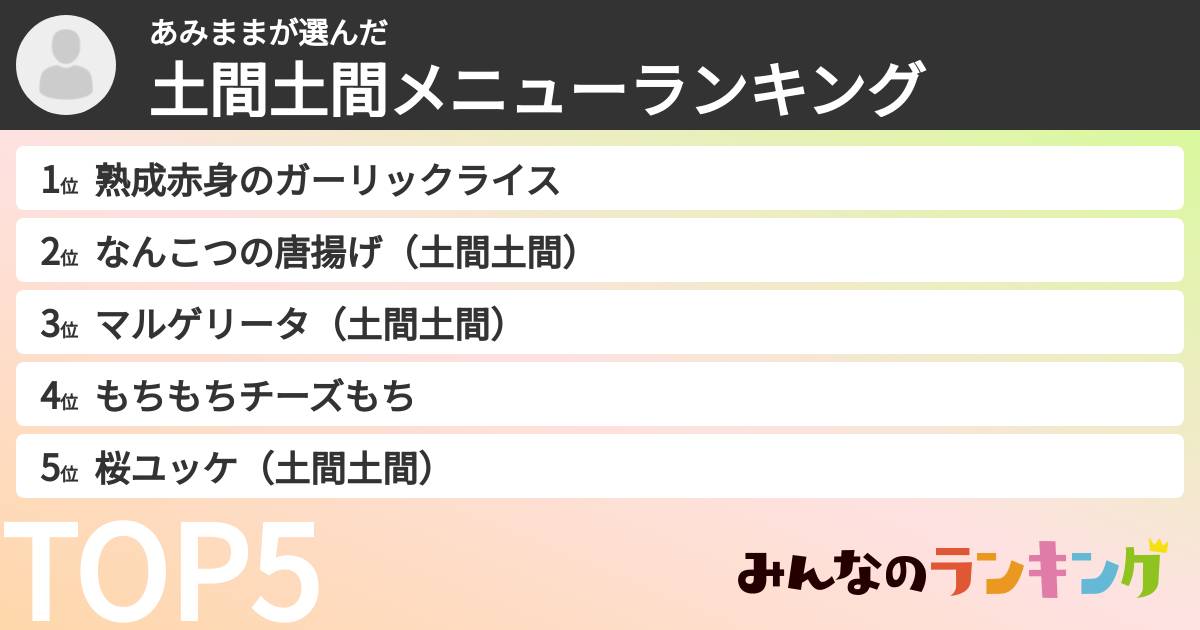 あみままさんの「土間土間メニューランキング」