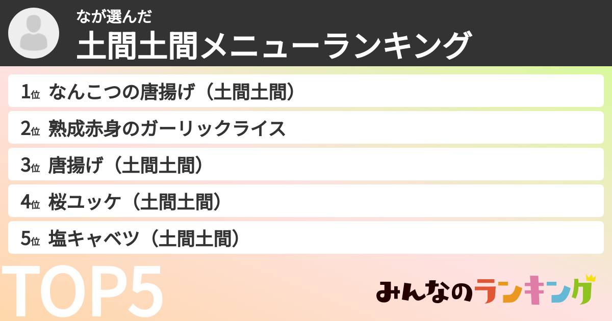 なさんの「土間土間メニューランキング」