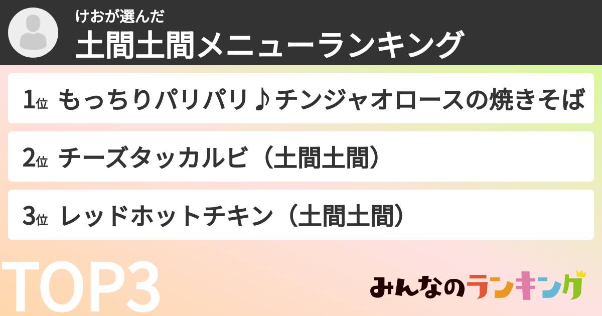 けおさんの「土間土間メニューランキング」