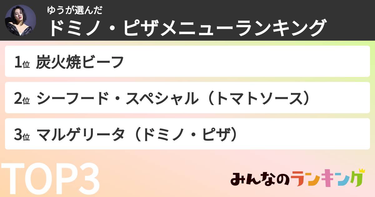 ゆうさんの「ドミノ・ピザメニューランキング」