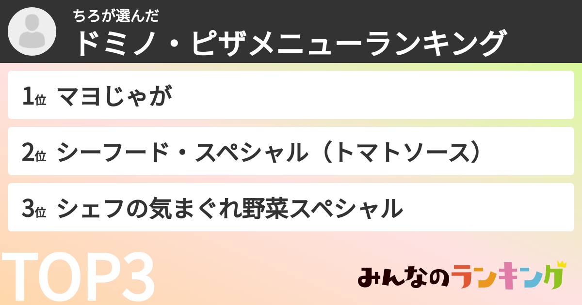 ちろさんの「ドミノ・ピザメニューランキング」
