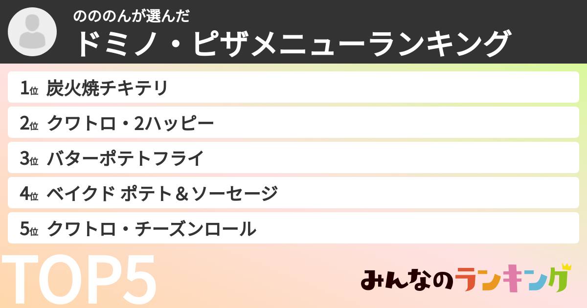 のののんさんの「ドミノ・ピザメニューランキング」