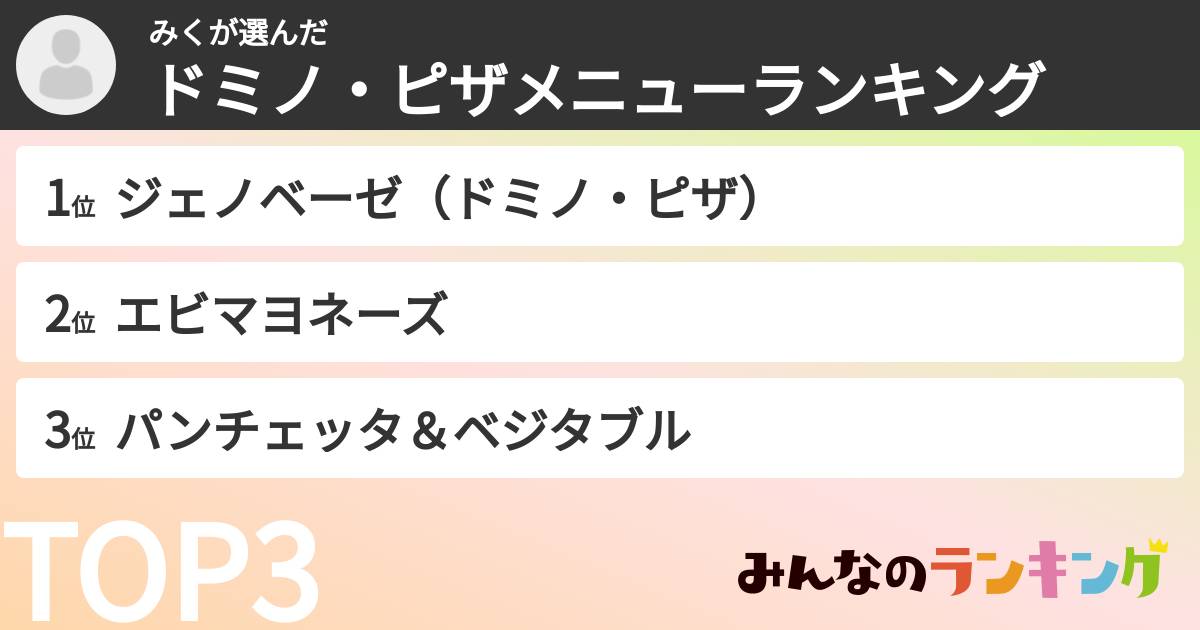 みくさんの「ドミノ・ピザメニューランキング」