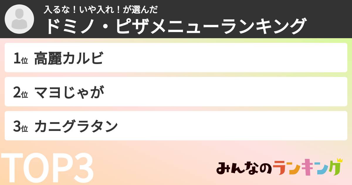 入るな！いや入れ！さんの「ドミノ・ピザメニューランキング」