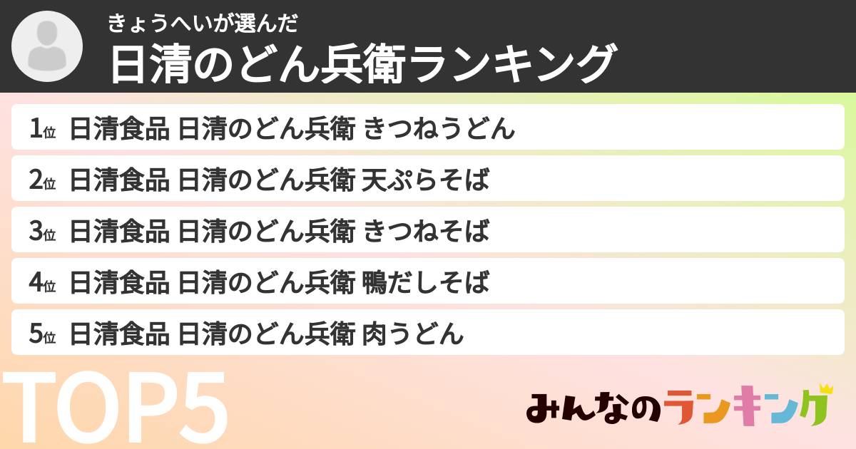 きょうへいさんの「日清のどん兵衛ランキング」
