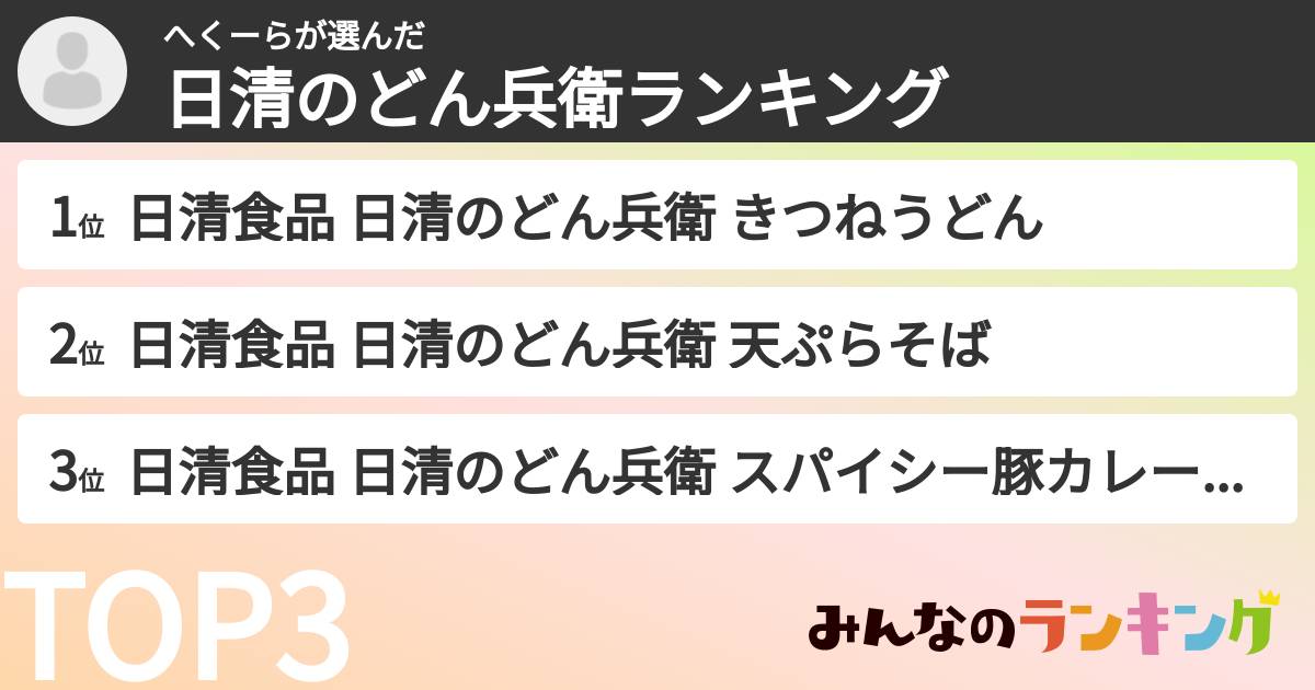 へくーらさんの「日清のどん兵衛ランキング」